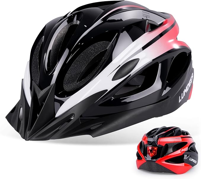 Adult Bike Helmet for Commuting and Cycling, Bicycle Helmet with Rechargeable Rear LED Light & Magnetic Goggles & Removable Sun Visor, Mountain and Road Bicycle Helmets for Men and Women 3 in 1