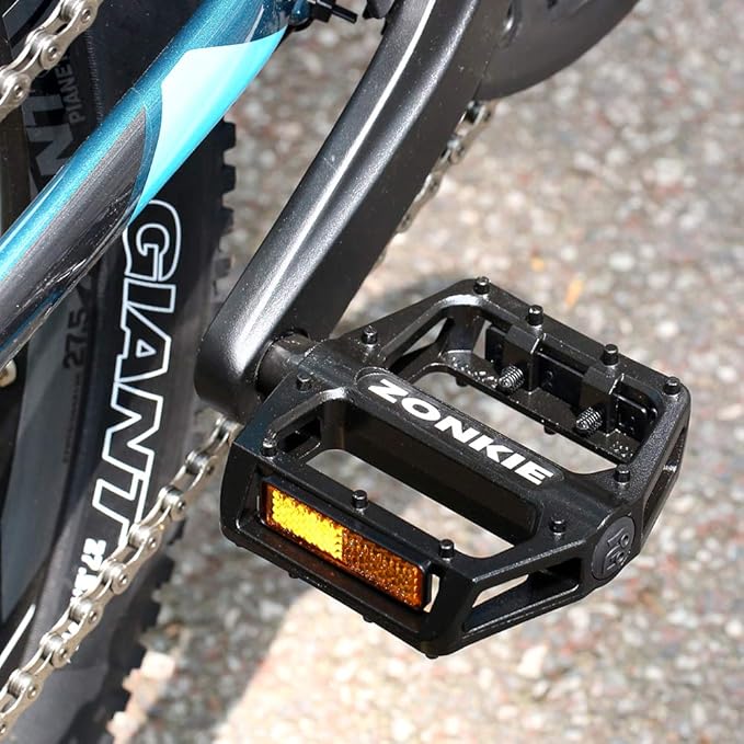ZONKIE Mountain Bike Pedal, Aluminum Alloy Flat Platform Bicycle Pedals with Reflector for Road Bike and MTB, Sealed DU Bearing, Threads Size 1/2 Inch and 9/16 Inch