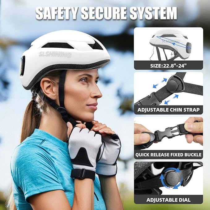 Smart Bike Helmet with Light: Bicycle Helmets for Adult Teens for Mountain & Road Cycling Electric Scooter Skateboard Skating
