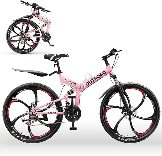 26 ich Folding Mountain Bike, 21 Speed High Carbon Steel Mountain Bike for Adults with 26 Inches Durable Tires, Front Suspension Folding Bicycle for Women and Man | 26 ich, High Carbon Steel, Durable Tires, Front Suspension, Folding Bicycle
