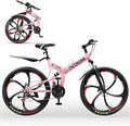 26 Inch Folding Mountain Bike with High Carbon Steel, 21 Speed City Bike with Dual Suspension, Folding Bicycle for Adults Men and Women