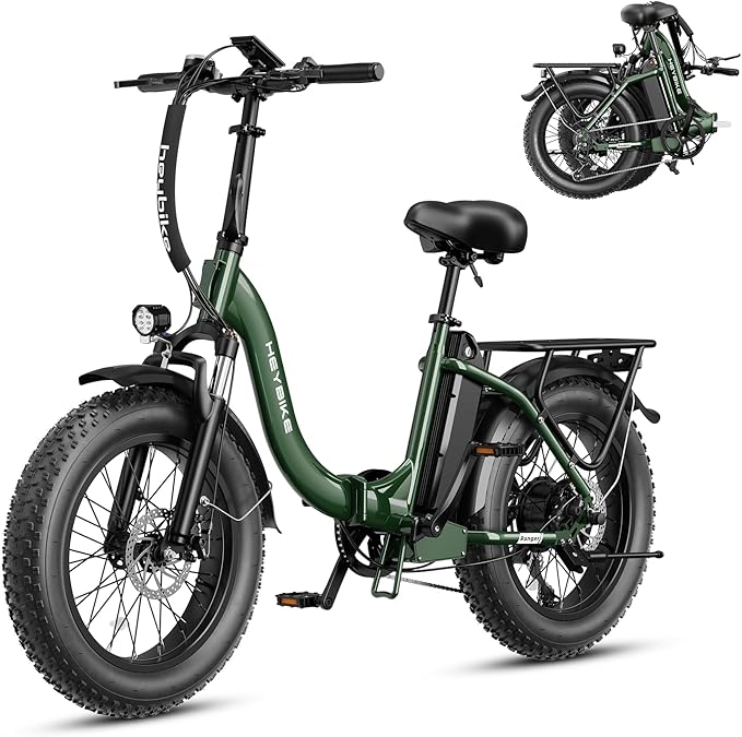 Heybike Ranger 2.0 Foldable Electric Bike for Adults, 20"×4 Fat Tire Ebike with 1400W Peak Motor, 28 MPH Max Speed, 600Wh Removable Battery, Up to 65 Miles Range, Front Suspension Step-Thru E Bike