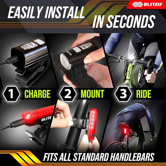 Bike Lights for Night Riding, Super Bright Bicycle Reflectors, USB Rechargeable Bike Lights Front and Back, Water-Resistant, 4+5 Modes Headlight Taillight Set for Safety, Men, Women & Kids Gator 450