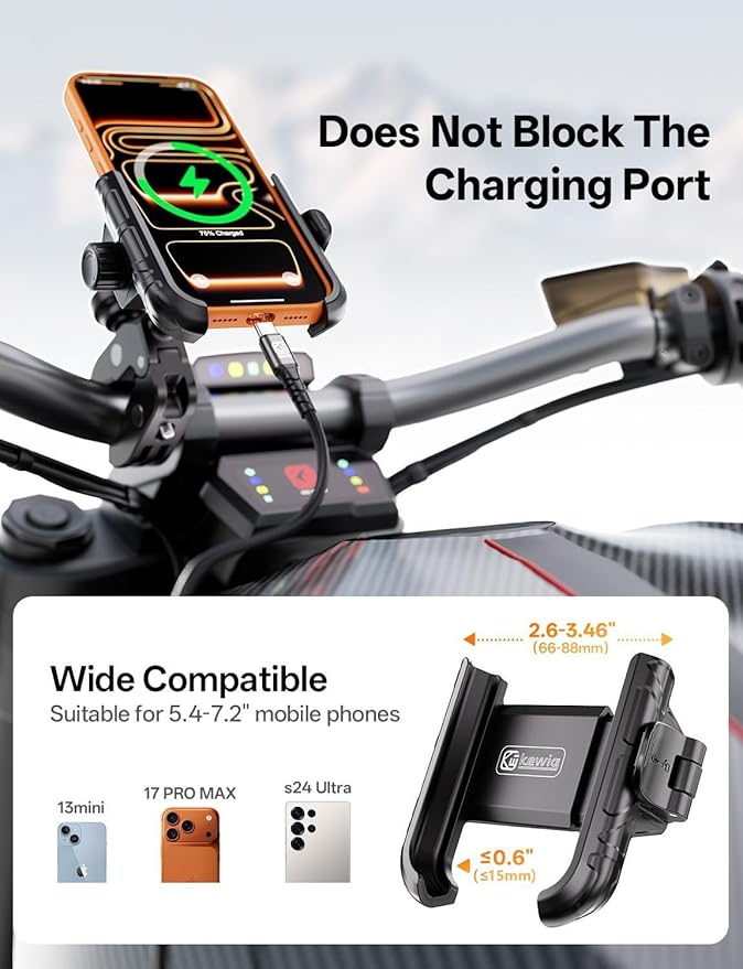 Kewig Bike Phone Holder - [Camera Friendly] [1-Second Lock & Release] Bike Cell Phone Mount Clamp, Motorcycle Bicycle Scooters Handlebar Cell Phone Mount Clip Fits 5.4-7.2" Smartphones