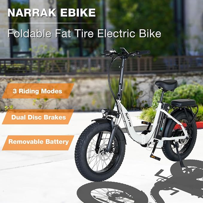 Fat Tire Folding Electric Bike, 48V & 624Wh Lithium Removable Battery, Peak 1100W Brushless Motor, Max Speed 20Mph, M5 Large LCD Display, Suspension, Step-Over/Thru Frame