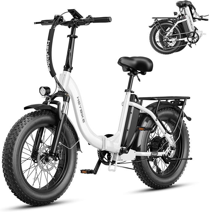 Heybike Ranger 2.0 Foldable Electric Bike for Adults, 20"×4 Fat Tire Ebike with 1400W Peak Motor, 28 MPH Max Speed, 600Wh Removable Battery, Up to 65 Miles Range, Front Suspension Step-Thru E Bike