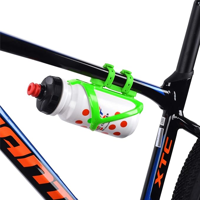 ZONKIE Bicycle Bottle Cages, Plastic Bike Bottle Holder with Cage Mounting Base (Green)
