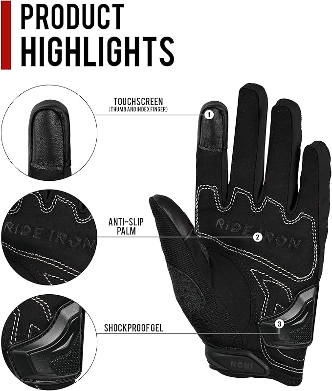 IRON JIA'S Motorcycle Gloves for Men and Women, Summer Touchscreen Riding Gloves with Carbon Fiber Protection for Road Racing, Dirt Bike, BMX, ATV L