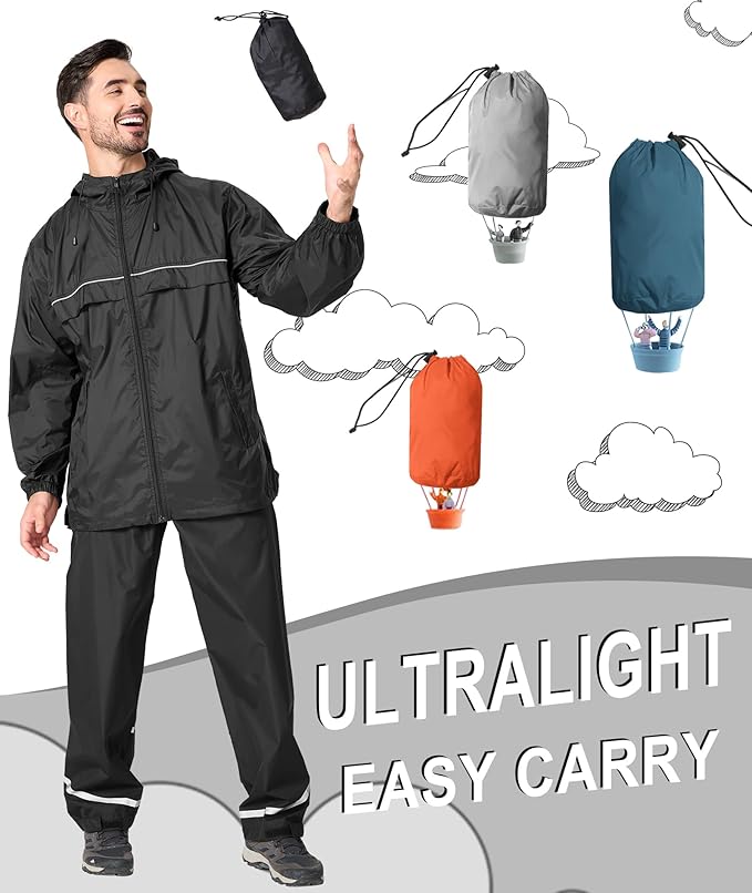 GEEK LIGHTING Rain Jacket Men Lightweight Waterproof Jackets Packable Windbreaker Hooded Raincoat for Golf Cycling Outdoor