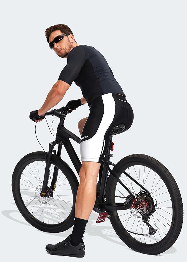 Bikewa Men's Bike Shorts 3D Padded Cycling Road Biking Mountain Riding Biker Bicycle UPF 50+ Cycle Shorts Zipper Pockets