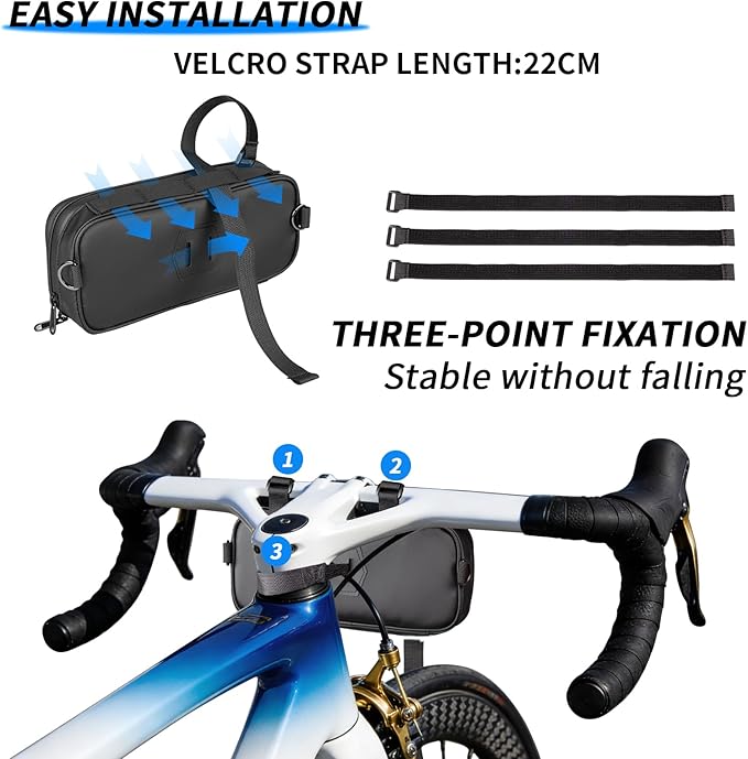 T-carbon Bike Handlebar Bag|Carbon Fibre Compact Bar Bag|Bike Handlebar Storage Pouch Pack with waterproof zip and adjustable straps compatible with Road and Mountain Bike|Glossy Black