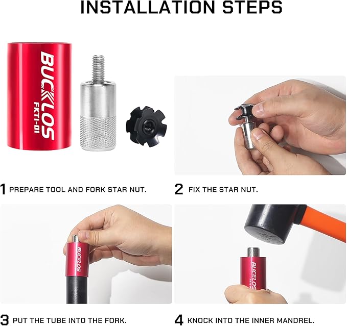 BUCKLOS 700c Carbon Fiber Rigid Matte Road Bike Fork & Bike Fork Star Nut Setting Install Tool with Star Nuts Introductory Version