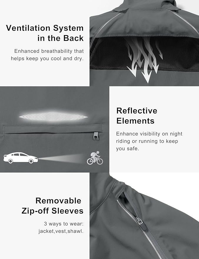 Little Donkey Andy Women's Lightweight Waterproof Cycling Jacket with Removable Sleeves for Biking Running Golf