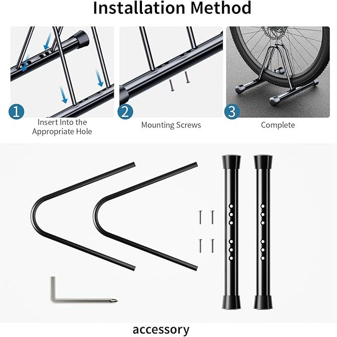 Adjustable Bike Parking Rack - Universal Floor & Wall-Mounted Bicycle Stand, Compatible with All Bikes Including Mountain, Road, Hybrid Cycles - Durable Black Design