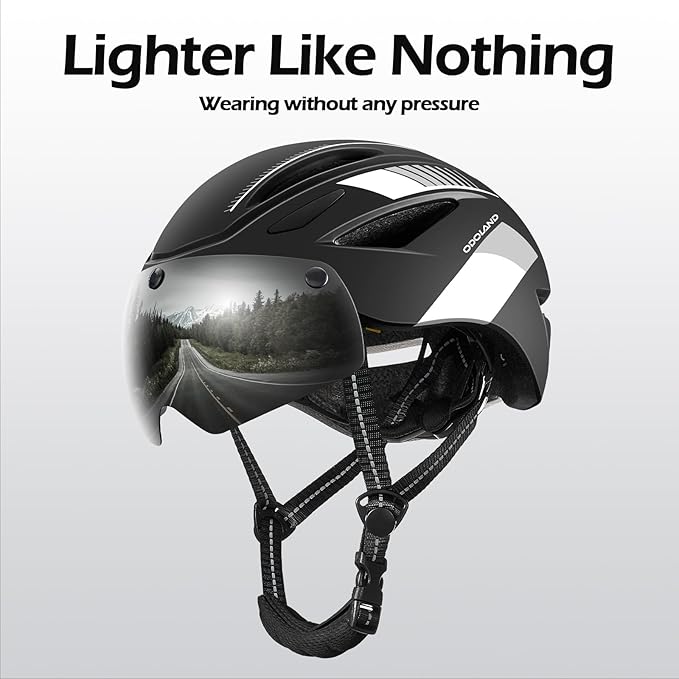 Odoland Bike Helmet with Magnetic Sun Visor for Adults, Glasses-Friendly Design Adjustable Dial Cycling Helmet for Men & Women, Urban Riding Bicycle Helmet for Mountain, Road, E-Bike, Commuting