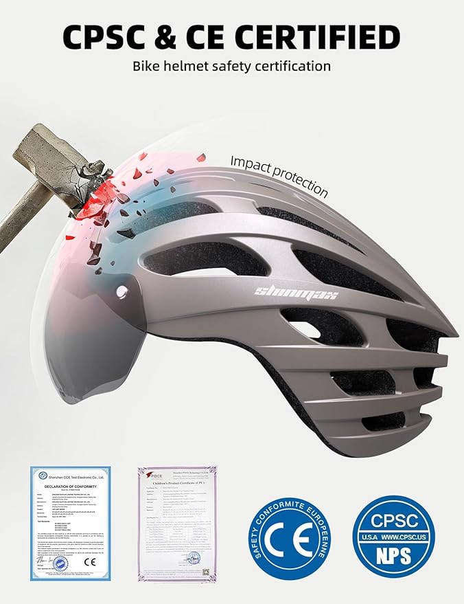 Shinmax Bike Helmet with USB Rechargeable Light & Detachable Magnetic Goggles UV Protective, Bicycle Helmet Men Women Mountain Road Adjustable Adult Cycling Helmet (WT-049)
