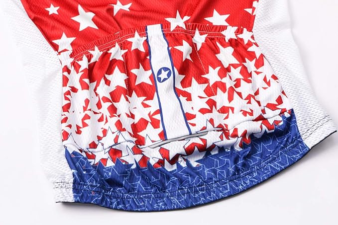 Cycling Jersey Short Sleeve USA Style Bike Tops with Pocket Reflective Stripe