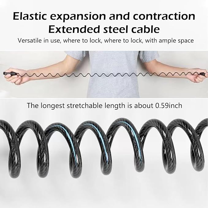 Motorcycle Helmet Lock, Anti-Theft Portable Bicycle Lock, Retractable Cable Locks, Universal for Bicycle, Baby Stroller, Luggage Stroller (Black)