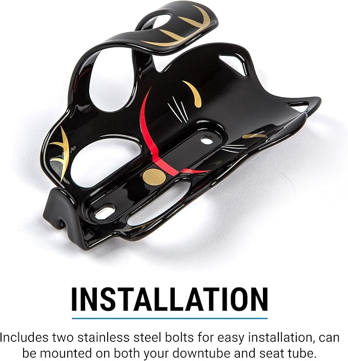 Portland Design Works Water Bottle Cage - Lightweight Water Bottle Holder for Bikes, Lucky Cat Cage, Black