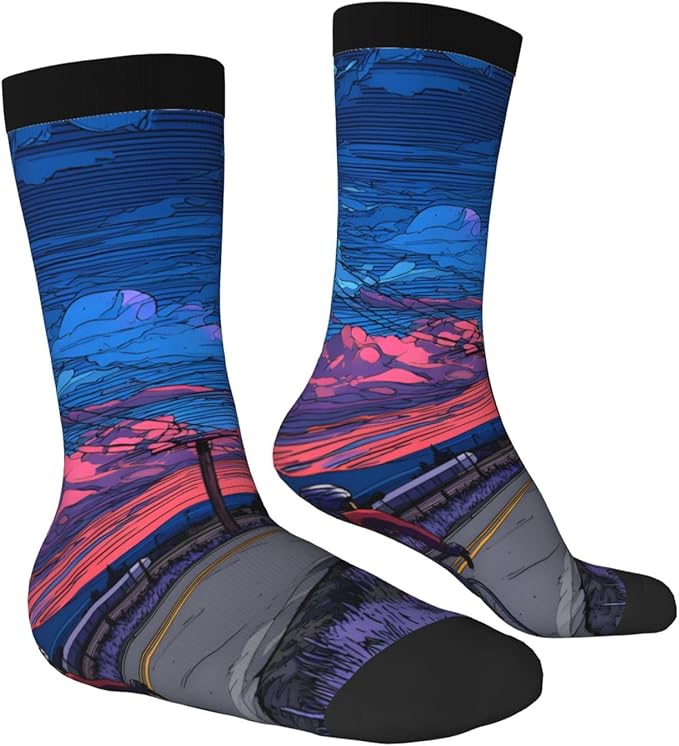 (Cycling on the road) Mid Calf Socks Breathable Adult Unisex Socks Casual Daily Wear for Women Men
