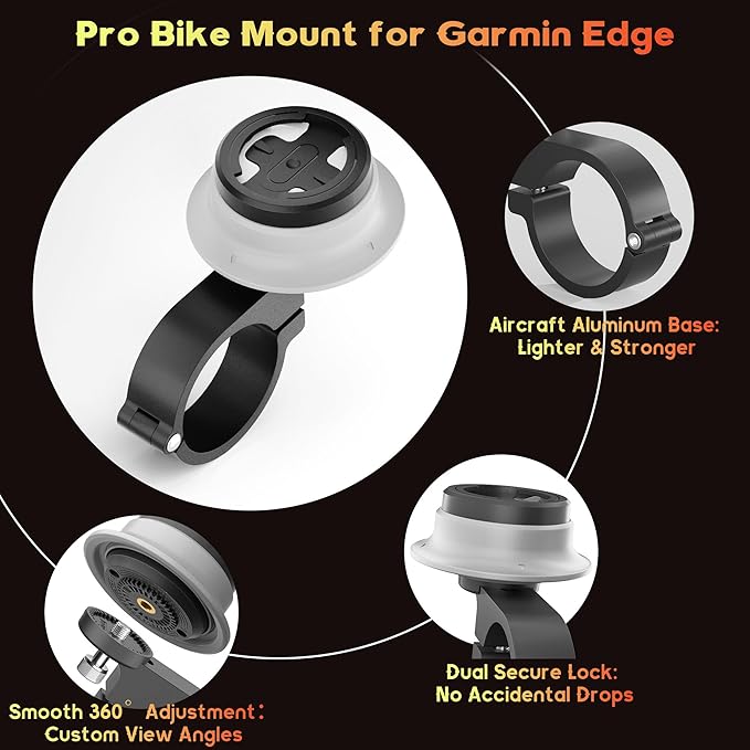 Bike Computer Mount Compatible with Garmin Edge, iGPSPORT, XOSS - Aluminum Cycling GPS Mount with Secure Dual-Lock, Quarter-Turn Release, Fit Edge 1050 1040 840 540 and More MTB Bicycle Computer