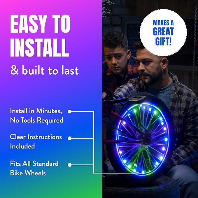 Activ Life 2-Tire Pack LED Bike Wheel Lights with Batteries Included, Get 100% Brighter and Visible from All Angles for Ultimate Safety and Style