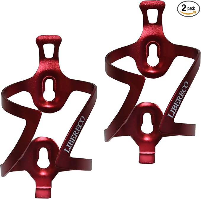 Libereco 2 Pack Lightweight Aluminum Alloy Bike Water Bottle Cage - Matte Finish, Universal Fit for Road Mountain Bicycles Cycling Accessories (Red (2 Pack))