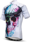 Men Cycling Jersey Skull Bike Short Sleeve Tops Quick-Dry Reflective 3-Pockets S-3XL