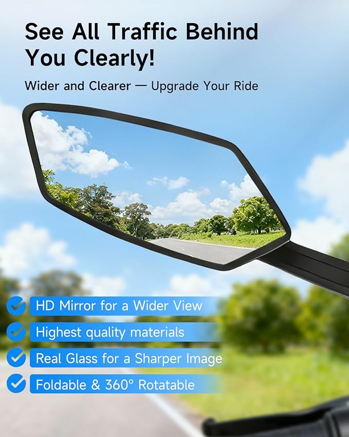Bike Mirror, Handlebar Bicycle Mirrors, Scratch Resistant HD Glass Lens, 360° Rotatable & Foldable Safe Rearview Bicycle Mirrors, Bike Rear View Mirror for Scooter, Ebike, Bike Accessory(1 Pair)