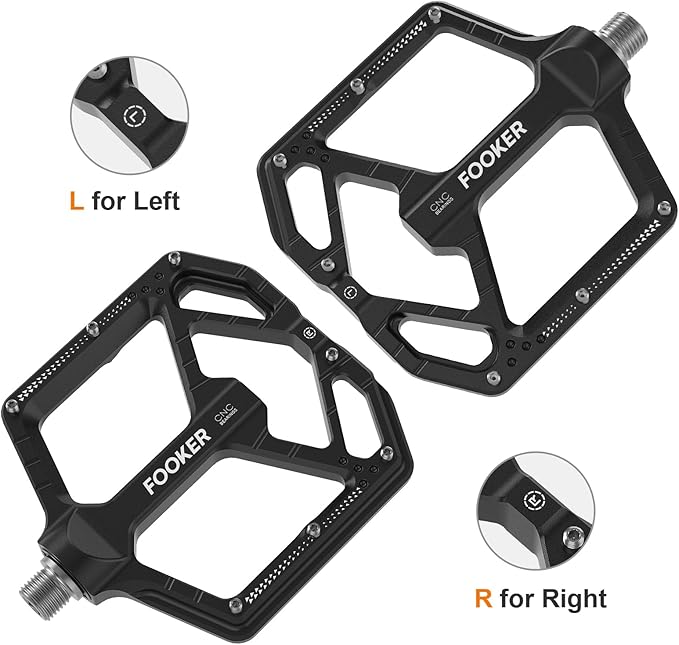 FOOKER Mountain Bike Pedals,Non-Slip Bicycle Flat Pedals Aluminum 9/16",MTB Pedals Wide Platform Pedals for Mountain Bike, BMX, Road Bike Pedals