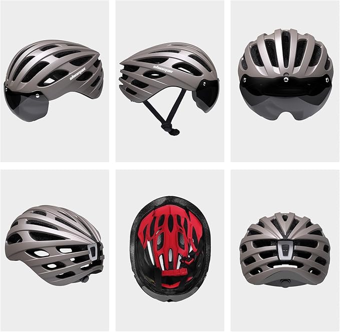 Shinmax Bike Helmet with USB Rechargeable Light & Detachable Magnetic Goggles UV Protective, Bicycle Helmet Men Women Mountain Road Adjustable Adult Cycling Helmet (WT-049)