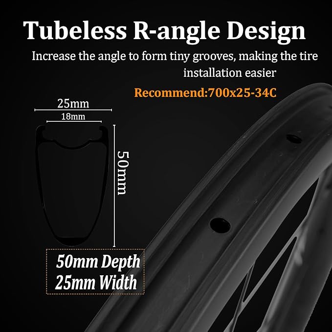 Superteam Carbon Wheelset Disc Brake 700c Road Bike Wheels 45/50/53mm Depth Tubeless Ready Cycling Wheels, for 8-12 Speed Center Lock / 6 Bolt, Thru Axle/QR Type