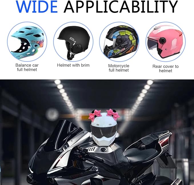 2 PCS Bow Ears Motorcycle Helmet Decor, Cute Cartoon Cat Ears Helmet Decoration, Removable Self Adhesive Motorcbike Bow Accessories, Universal for Most Ski, Bike & Motorcycle (Pink)