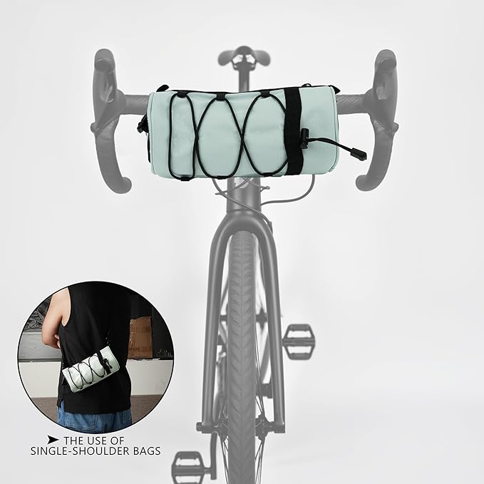 Waterproof Bike Handlebar Bag, Nylon Bicycle Handlebar Bag with Side Pockets & Elastic Band for Commuting, Travel & Daily Cycling (Green)