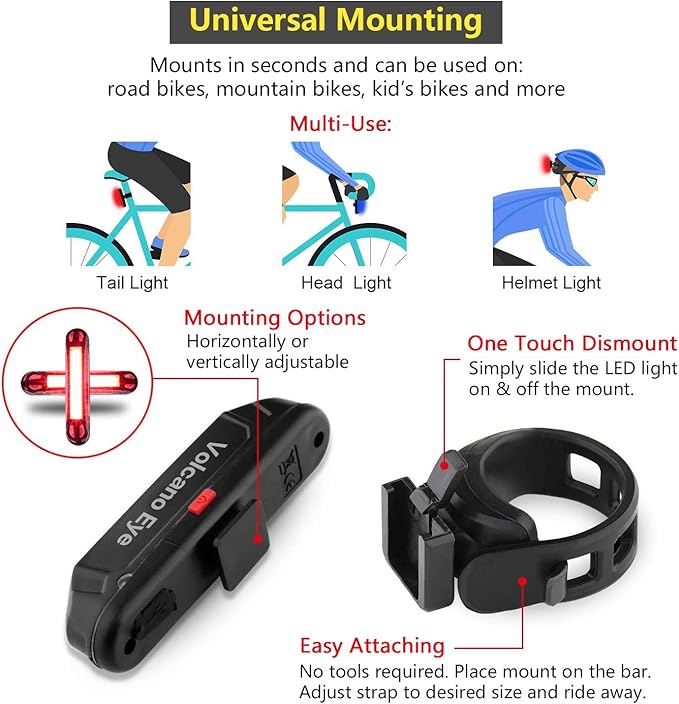 Bike Tail Light (2 Packs), USB Rechargeable LED Bicycle Rear Light, Ultra Bright Waterproof Bike Light for Cycling Safety, Red/Green/Blue 7 Light Modes Fits on Any Road or Mountain Bike