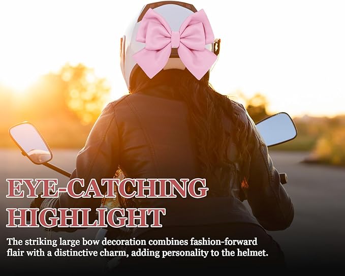 Bow Helmet Accessory, 8.07"x11.22" Stylish Motorcycle Helmet Bow Decoration for Women, Removable Cute Fashion Ribbon Bows Ornament for Motorcycle Scooter E-Bike Helmets (Pink)
