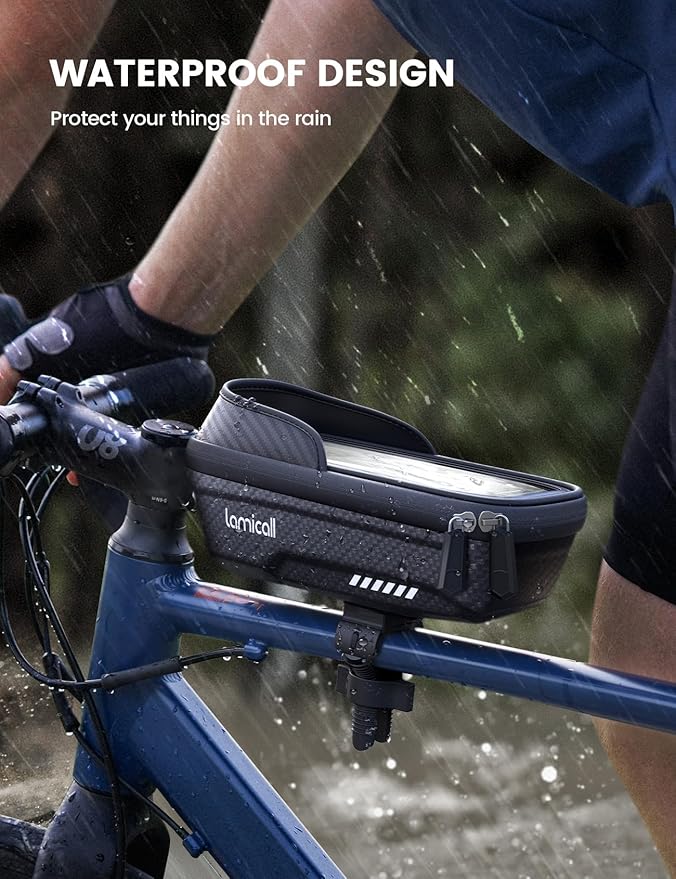 Lamicall 2 Pack Bike Frame Bag Waterproof - [1s Release] [2 in 1] Bike Phone Bag, Bike Phone Holder Mount, Bicycle Top Tube Bag, Cycling Pouch with Rain Cover, Bike Accessories for Phones Under 7"