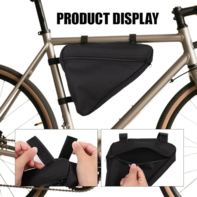 2Pcs Bike Frame Bag with 20Pcs Reflective Stickers, Triangle Small Bicycle Storage Pack Cycling for Road Mountain