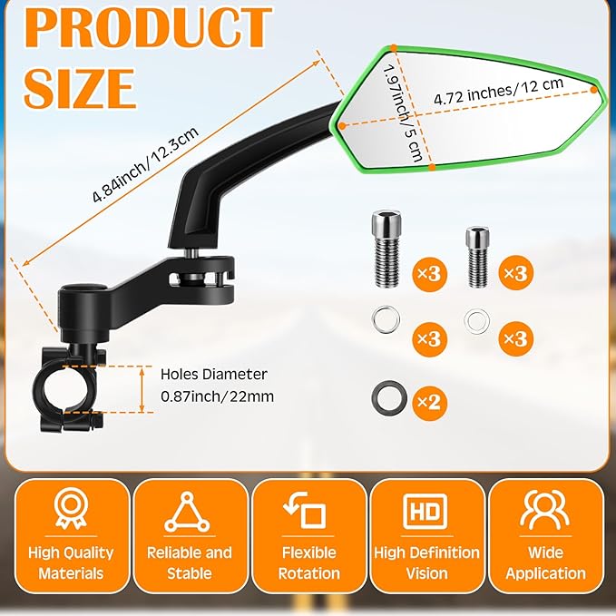 Hestya 1 Pair Handlebar Bike Mirror 360° Rotatable and Adjustable Universal Fit Rearview Bicycle Mirrors Glass Lens Safe Cycling Accessories for Scooter, E-bikes, Mountain Bikes, Road Bicycles