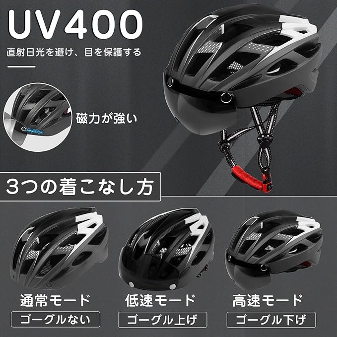 Bike Helmet, Basecamp Bicycle Helmet with Rear Light & Detachable Magnetic Goggles Lightweight Cycling Helmet Adjustable for Adult Men Women Mountain & Road (BC-069)