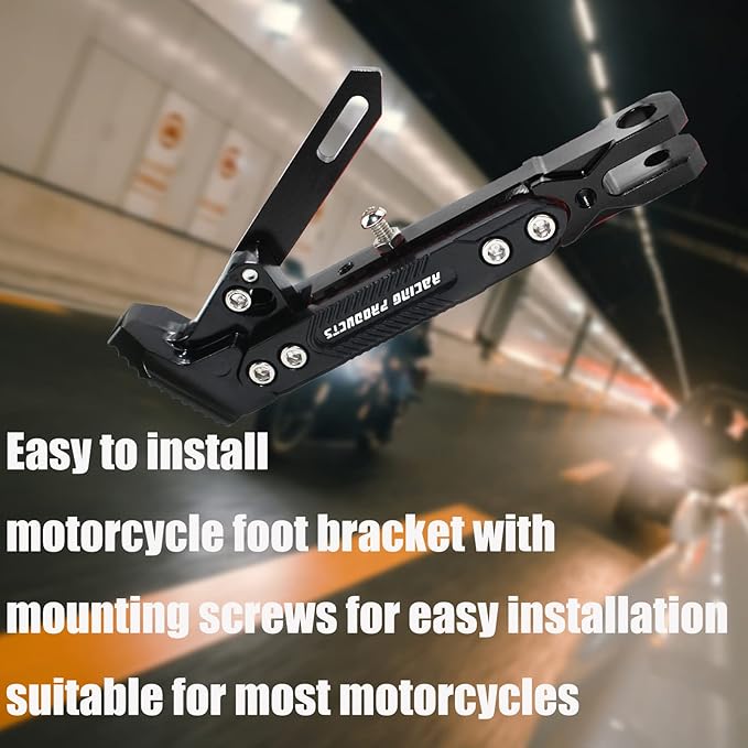 Motorcycle CNC Kickstand Adjust Tripod Holder Universal Aluminum Motor Scooter Modified Foot Side Stand Motorcycle Accessories (Black)