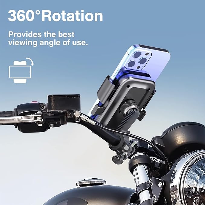 Bike Phone Mount for Motorcycle & Ebike – Anti-Shake Handlebar Phone Holder, Universal Cell Phone Mount, Easy Install, Fits iPhone & Android