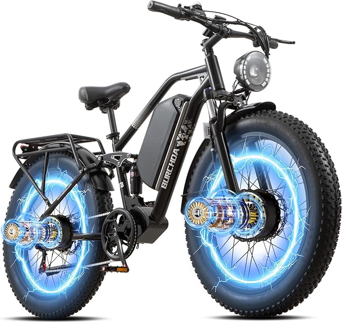 2026 Upgraded Dual Motors AWD Electric Bike for Adults 5000w/3000W/1500W Motor Dirt Ebike 40MPH/30MPH 52V/48V 30Ah/20Ah Battery Up to 90 Miles Long Range 26" Fat Tire Bicycle for Commute Mountains