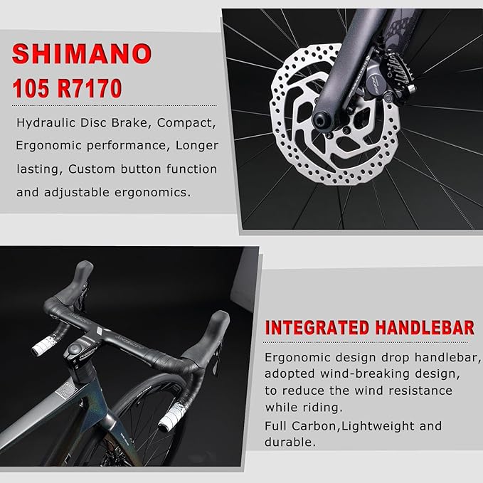 KABON Full Carbon Road Bike,Lightweight 700C Racing Bicycle with 105 R7120 24S Shift Groupset and Hydraulic Disc Brake Bike with Carbon Wheels for Adult