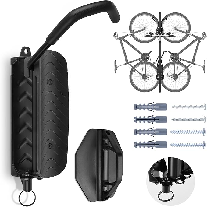 Wall Mounted Bike Rack for Indoor Storage - Heavy Duty 150° Swivel, No Drill Space Saving Design, Fits MTB/Road/E-Bikes & Hybrid, Anti-Slip Stopper (1-Pack, Black)
