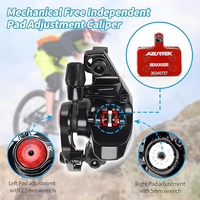 RUJOI Mechanical Disc Brake Caliper Set -Universal Front and Rear MTB Brake Calipers for Mountain, Roa dand Folding Bikes - Cable Actuated Update Replacement with Advanced Pad Adjustment&CPS Alignment