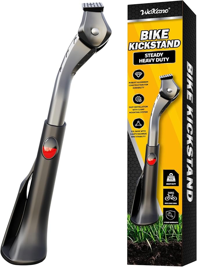 Wakano Bike Kickstand 24-29 inches, Heavy Duty Bike Kickstand for Adult Bike, Max Load: 170 LBS, Extra Large Base with Cleats, Robust Bicycle Stand for Mountain Bikes, City Bikes and Commuter Bikes