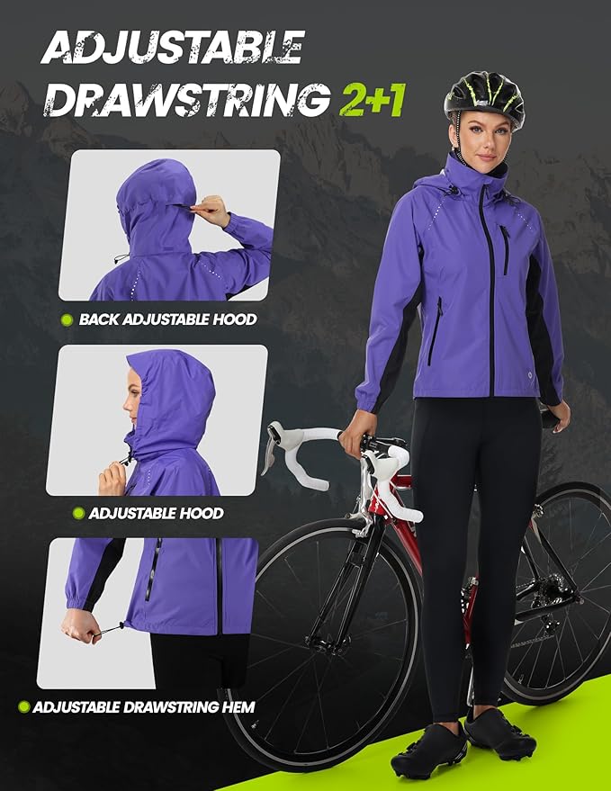 Nepest Womens Cycling Rain Jackets Lightweight Waterproof Biking Running Windbreaker UPF 50+ Reflective Packable Hooded