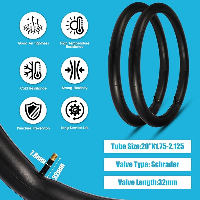 2 Pack 20" x 1.95" Mountain Bike Tire Set, 20 inch Folding Replacement Puncture-Resistant Bicycle Tires with 20 x 1.75-2.125 inch Bike Inner Tubes and Repair Tool Kit for Mountain Bike, Off-Road Bike