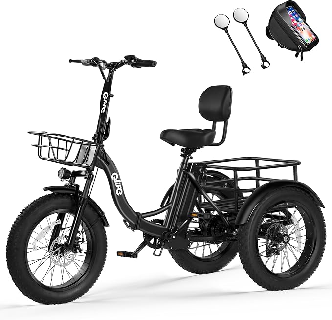 Qlife Triker Plus Electric Trike for Adults, Peak 1200W Motor Floding Trike Ebike, 624Wh E-Bike, 20MPH 65 Miles Electric Tricycle for Adults, 20x4.0 Fat Tire E-Bike, Foldable 3 Wheel for Adults